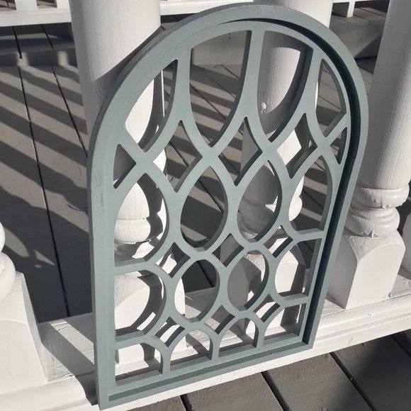 Wooden Arch Wall Hanging Turquoise Teal Arched Wall Decor Window Art Solid Color - Picture 8 of 12
